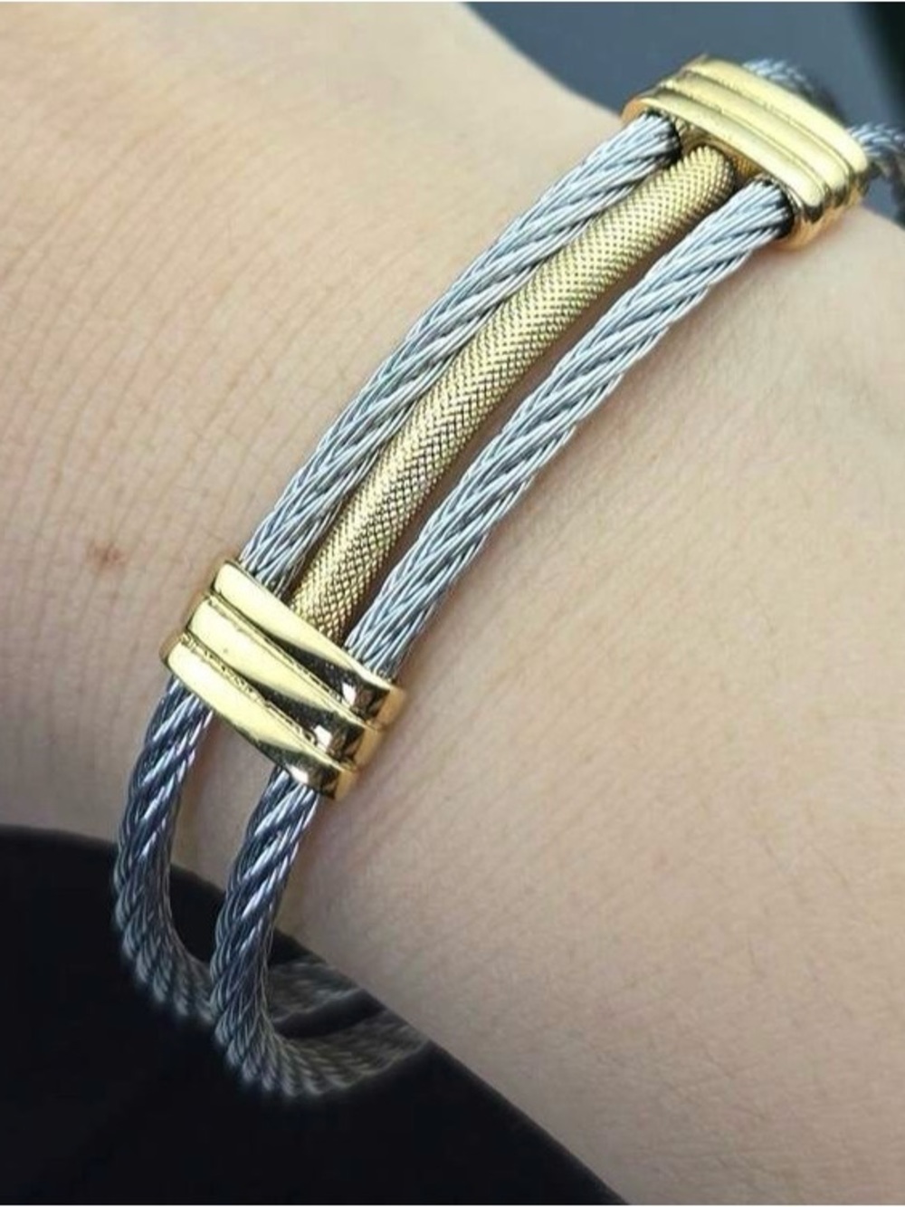 Two-Tone Cable Cuff Bracelet — Gold & Silver